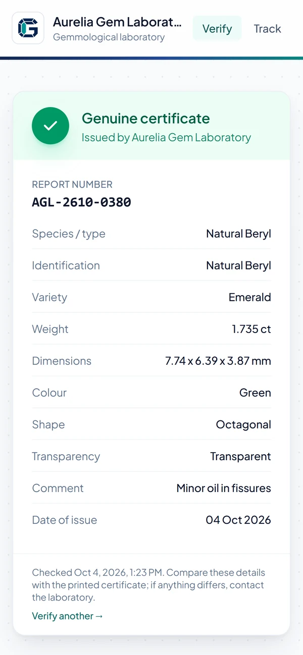 A certificate verified on a phone: Genuine certificate